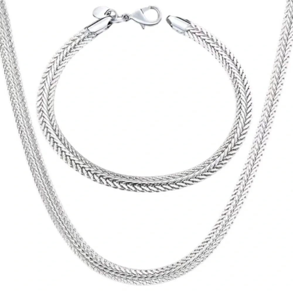 New Sterling Silver Necklace/Bracelet Set Stamped
